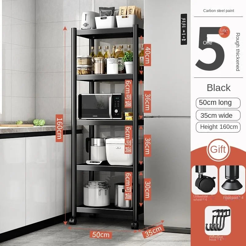 3/4/5 Tiers Trolley Rack Floor-to-ceiling Multi-layer Home Bedroom Mobile Kitchen Multi-functional Storage Storage Rack Pulley