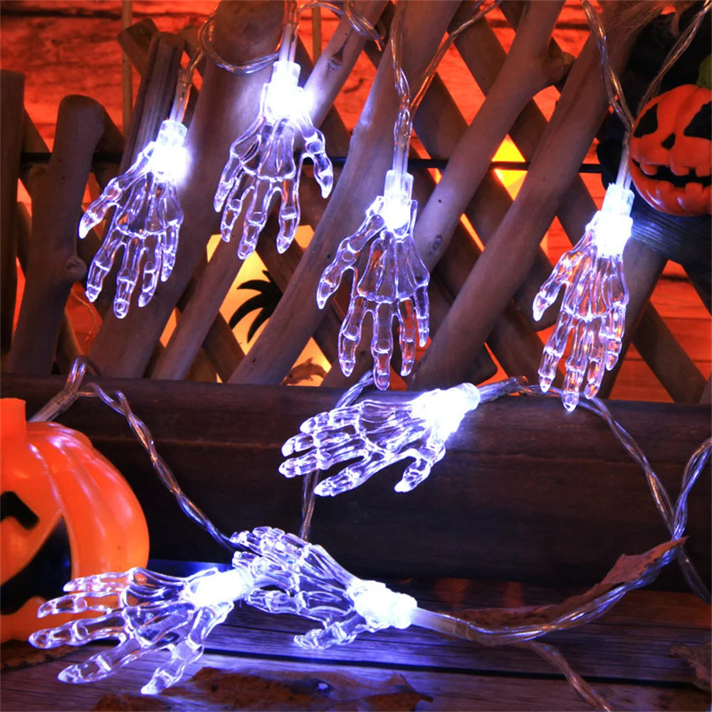 Battery/USB Powered LED Ghost Hand Skeleton String Lights Halloween Scary Decoration Lights for Indoor Outdoor Party Home Decor