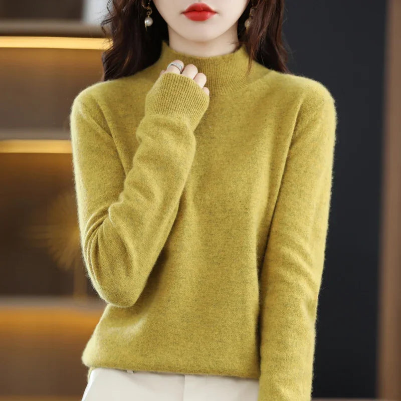 Women Sweater Long Sleeve Mock Neck Warm Winter Basic Knitted Pullovers Solid Loose Knitwear Casual Korean Fashion Jumper 2024