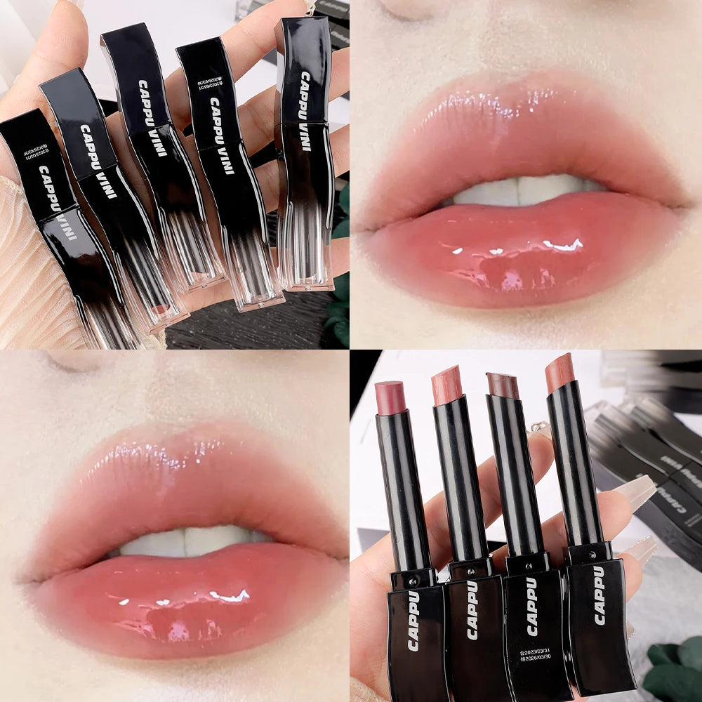 Clear Lip Glaze Jelly Mirror Nude Brown Lipstick Long Lasting Moisturizing Waterproof Non-stick Cup Transparent Lip Gloss Makeup