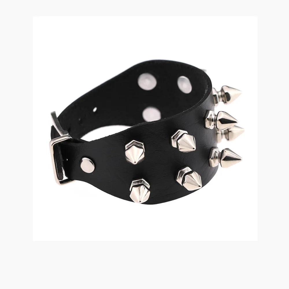 Punk Rock Gothic Black Red Pu Leather Jewelry Two Row Spike Rivet Stud Wide Cuff Bracelets For Women Men Pulsera Hombre