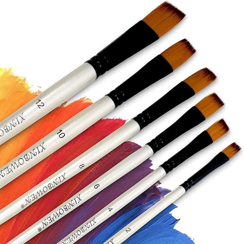 Artist Professional Wooden Handle Watercolor Acrylic Paint Brush Pen Set For Learning Diy Oil Painting Brushes Supplies 6PCS