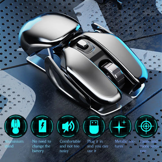 PX2 Metal 2.4G Wireless Mute 1600DPI Mouse 6 Buttons for PC Laptop Computer Gaming Office Home Aluminum Lightweight Mouse