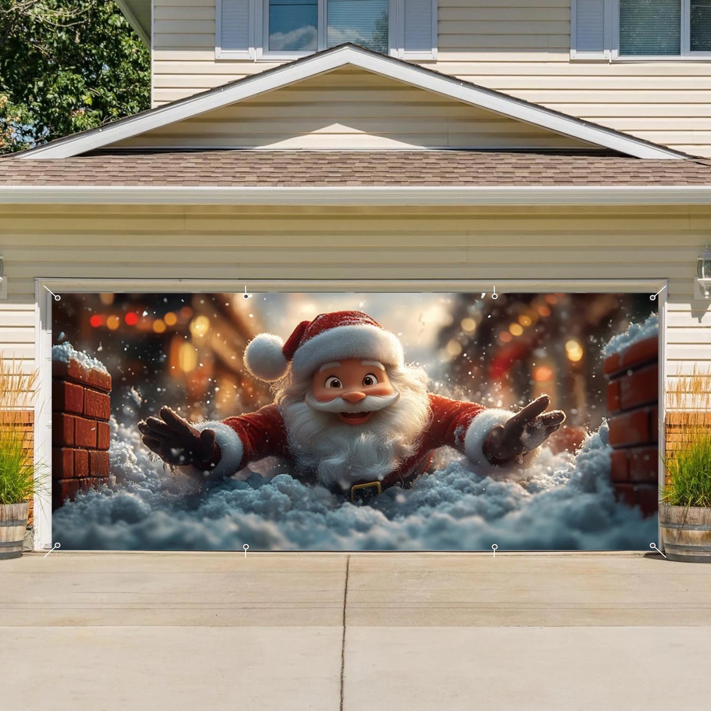 Christmas Santa Claus Garage Door Decoration Banner Large Outdoor Garage Backdrop Winter Christmas Decor Photography Background