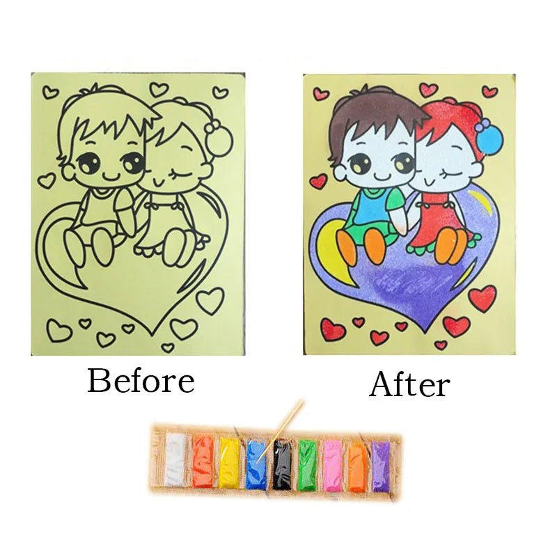 10Pcs Children Drawing Toys  Sand Painting Pictures Kid DIY Crafts Education Toy for Boys Girls Schedule Sticker Cartoon Pattern