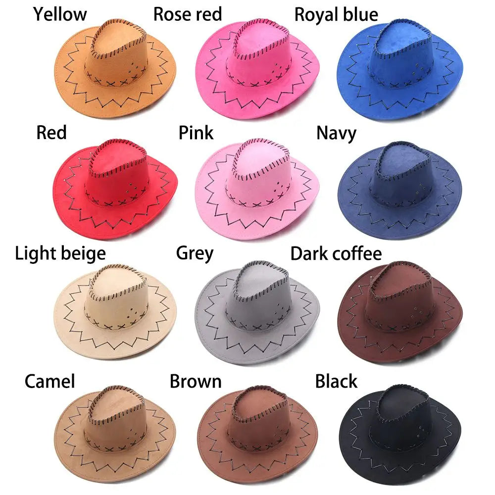 Fashion Unisex Suede Cowboy Hat Fancy Dress Jazz Hat Western Style Wide Brim Felt Fedora Hat Panama Cap Headwear Cap