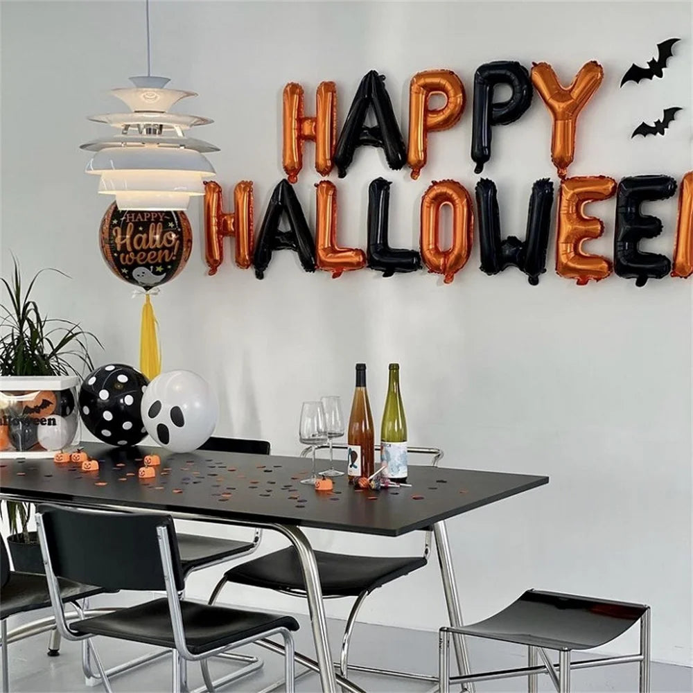 1set 16inch Happy Halloween Letter Flag Banner Black Orange Halloween Party Decoration Balloon Set for Hanging Horror Prop Gift