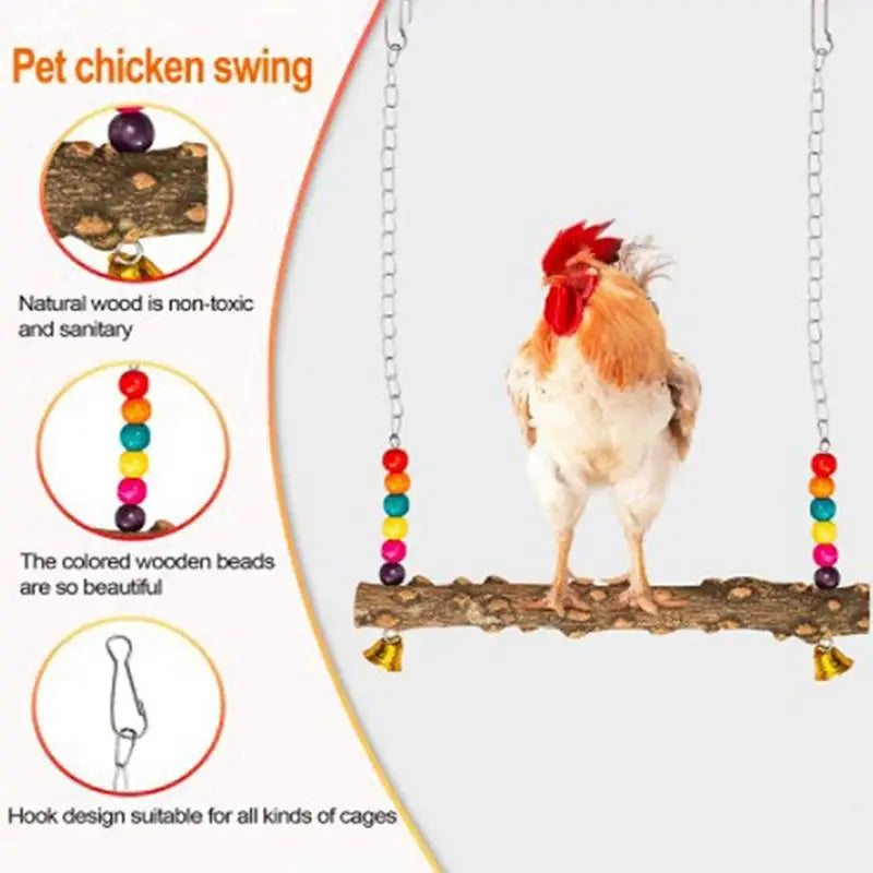 Creative Chicken Swing Toy Set Natural Wood Colorful Chicks Swing Pet Supplies For Parrot Hens Swing Chicken Coop Accessories