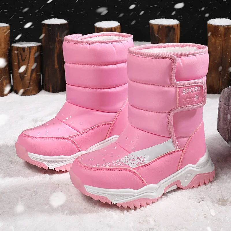 Winter Outdoor Children Boots Princess Elegant Girls Shoes Water Proof Girl Boy Snow Boots Kids Warm High Quality Plush Boots