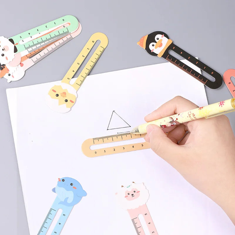 50Pcs/pack Cartoon Animal Bookmark Cute Bear Kitten Student Ruler Bookmark Students Supplies