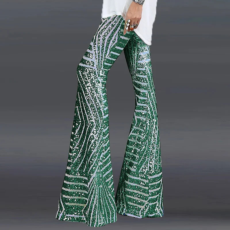 Sequin High Waist Skinny Flare Streetwear Wild Basic Slim 2023 Trend Patchwork Pants Casual Pants Summer New Women's Pants