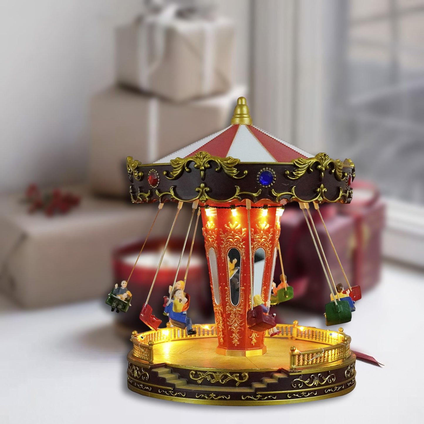 Rotatable LED Christmas Carousel Statue Music Box Decoration Table Centerpiece for Birthday Valentine's Day Children Xmas Gifts