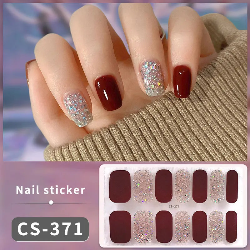 14/16Tips Fashion Gradient Nail Sticker Nail Art Stickers Self-Adhesive Simple Full Nail Wraps French DIY NAil Art Making