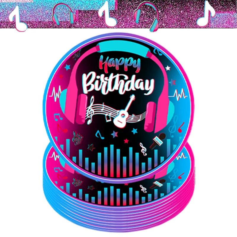 Hot Music Theme Party Club Decorations Balloon Banner For Kids Like Music Cake Topper Birthday Party Supplies Paper Plates Cups