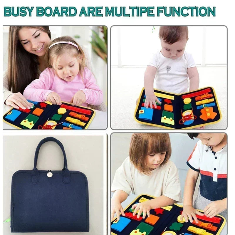 Busy Board Montessori Toys Toddlers Sensory Suitcases Preschool Learning Educational Travel Activities Motor Lacing Up Skills