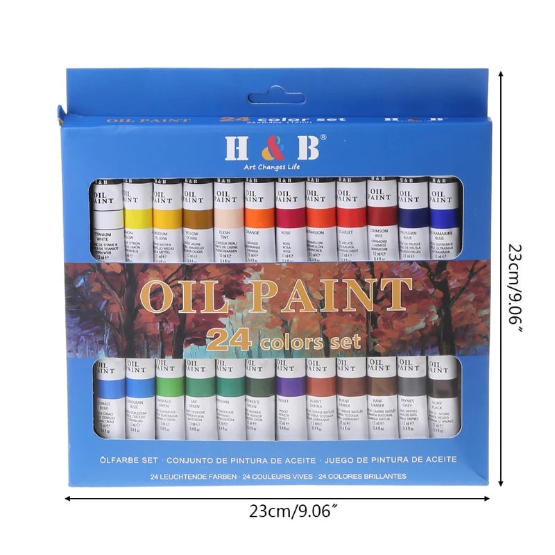 24 Colors Professional Oil Painting Paint Drawing Pigment 12ml Tubes Set Artist Art Supplies for Beginner QXNF