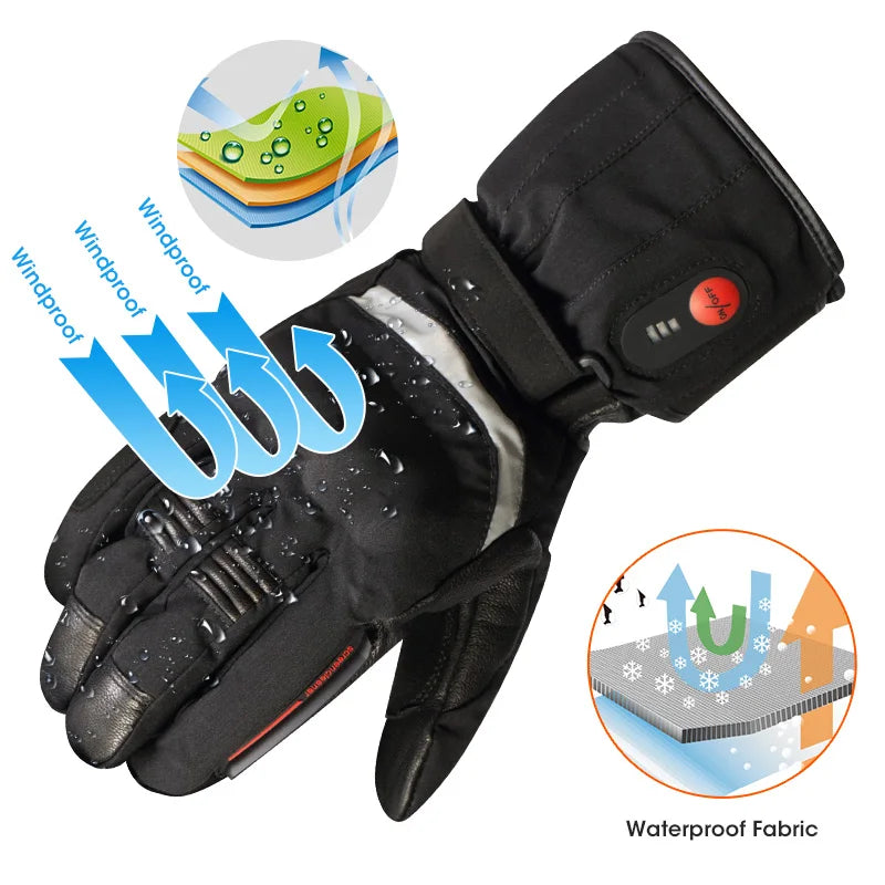 DAY WOLF Motorcycle Heated Gloves Winter Gloves Windproof Waterproof Cycling Equipment Touch Screen Heating Rechargeable