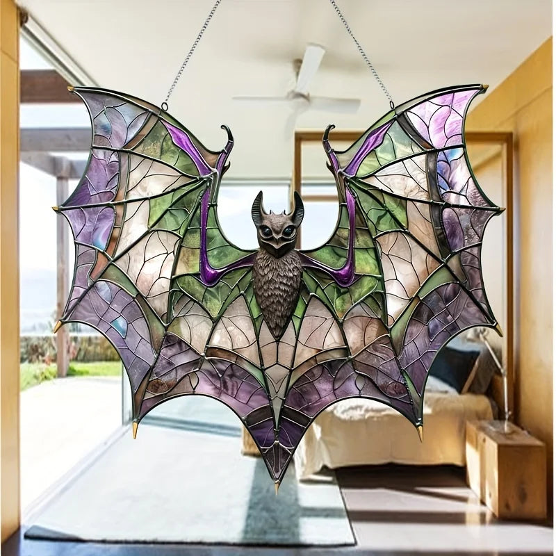 Contemporary Acrylic Bat Suncatcher,8"x7.3"-StainGlass Style Hanging Ornament for Window,Versatile Halloween Decor,Home Wall Art