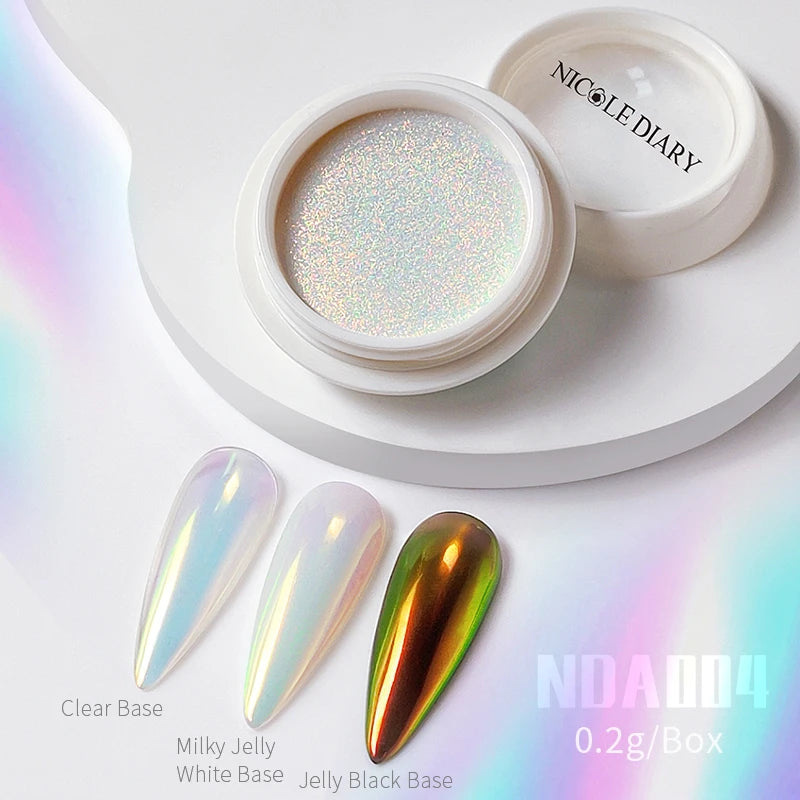 NICOLE DIARY Nail Powder Pigment Pearl White Rubbing on Nail Art Glitter Dust Chrome Aurora Manicure  Decoration DIY