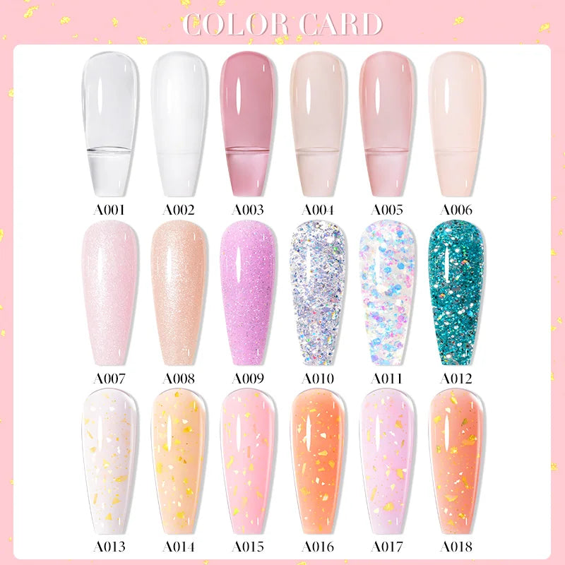 MEET ACROSS 7ML Pink Glitter Quick Extension Gel Nail Polish Gold Foils Effect Vernis Semi Permanent UV Gel Nail Art Hard Gel