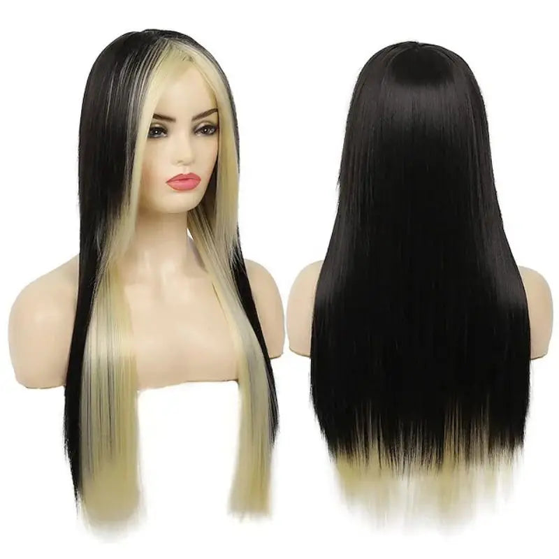 Women Ultra Sexy Scene Wig Black Mixed Wine Red Blonde Rainbow Emo Hair Long Straight Cosplay Wig Party Costumer Wig