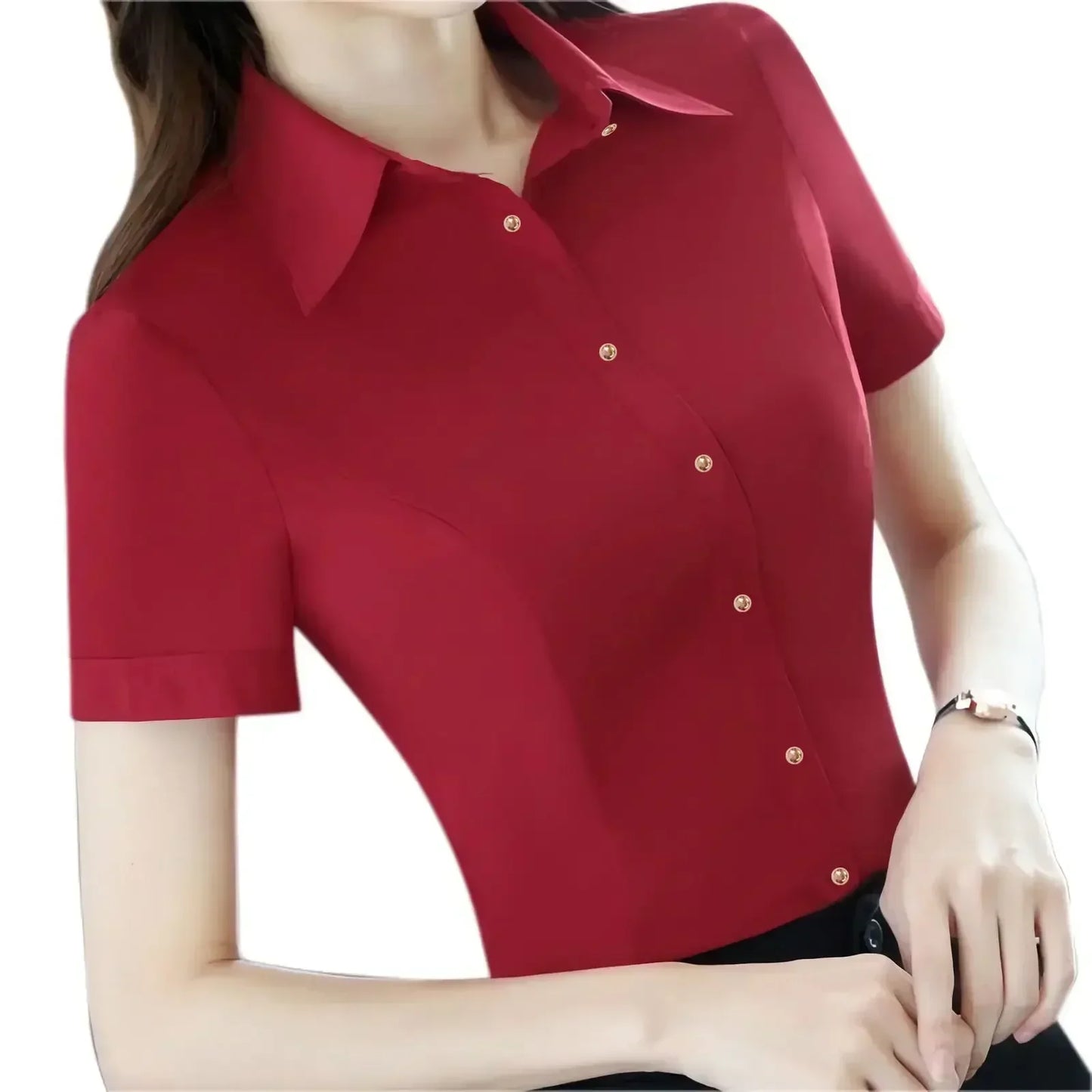 Korean Style White Short Sleeve Blouse Women Summer 2024 Elegant Slim Oversize 5XL Office Red Shirt Long Sleeve Top Work Blouse