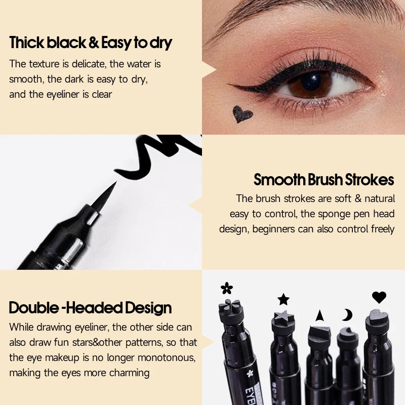 2 IN 1 Eyeliner Pen Star Moon Stamp Long-Lasting Waterproof Black Liquid Eye Liner Pencil Eyes Makeup Cosmetic