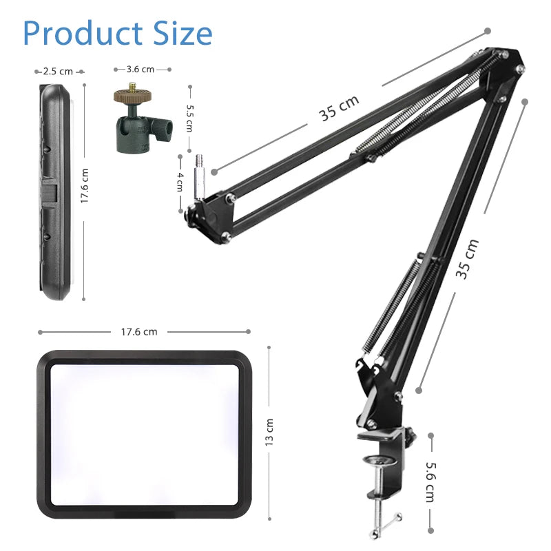 LED Video Light Kit USB Photography Studio Lighting with Desk Arm Tripod Stand for Live Streaming Video Recording Makeup