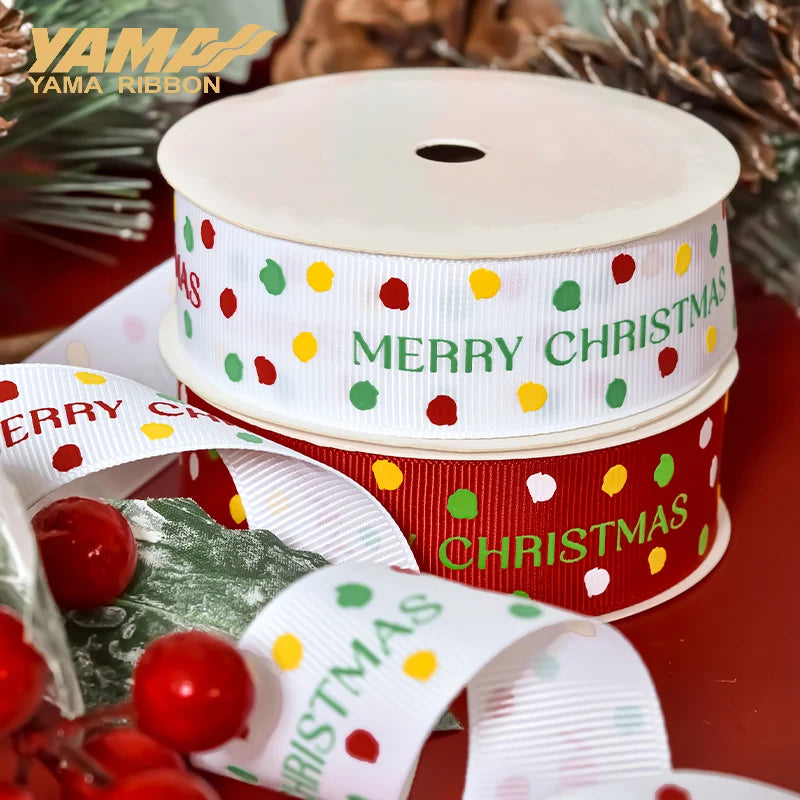 YAMA-Christmas Ribbon for Gift Wrapping, DIY Decoration, Hair Ornaments, Flower Packaging, 9mm, 16mm, 25mm, 100Yards/Roll, 2023