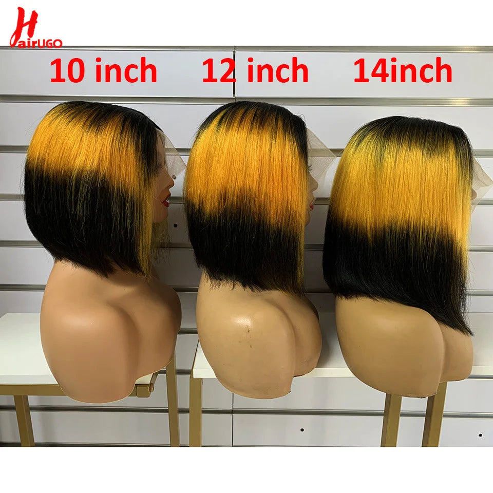 Rainbow Bob Wigs Highlight Orange T Lace Wigs Brazilian Remy T Lace Front Human Hair Wigs For Women Transparent Bone Wig HairUGO