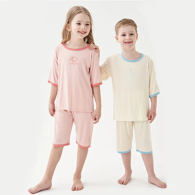 New 2024 Kids Summer Thin Pajamas Sets Boys Girls Modal Nightwear Three Quarter Sleeves with Pants Children Home Wear 2-12Years