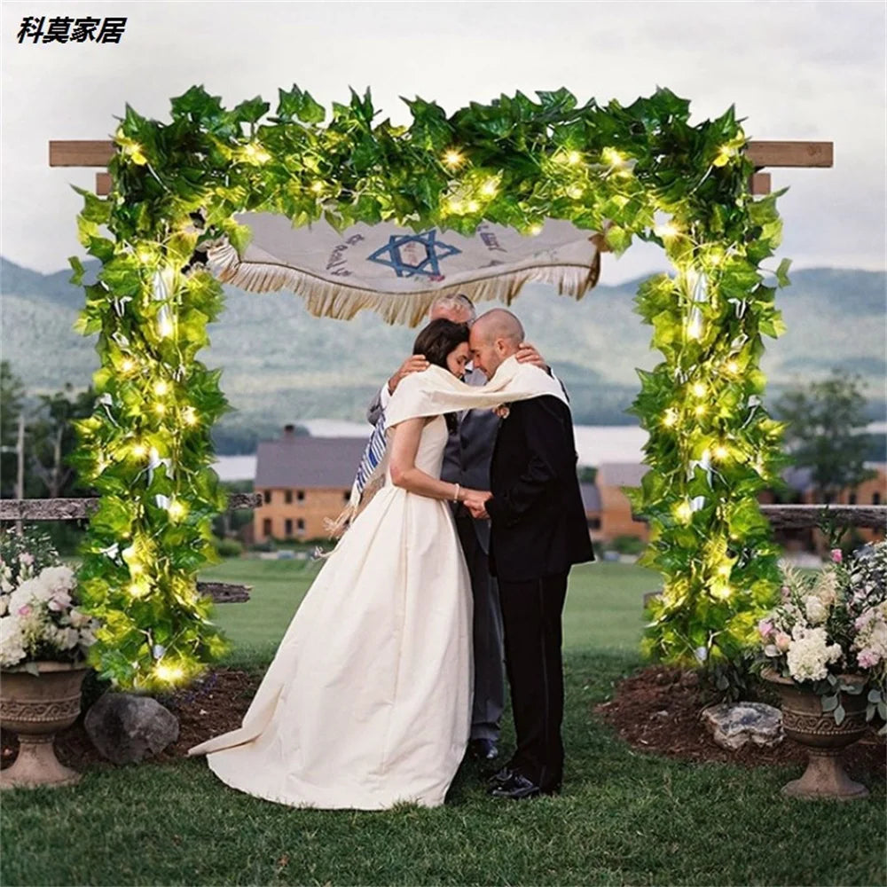 2Meter Fake Green Leaf Ivy Vine with LED Lights String for Home Bedroom Decor Wedding Glowing Artifical Plant Home Decoration