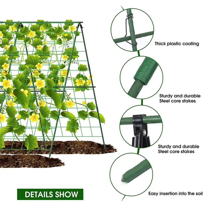 Cucumber Trellis Set A-Frame For Garden Vegetable Plant Grow Supports Fit Climbing Plant Detachable With Net And Clips Accessory