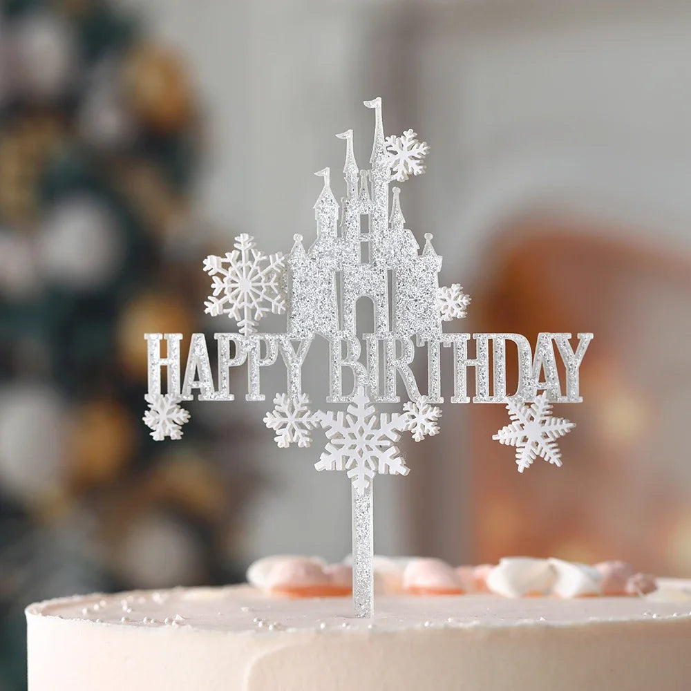 Snowflake Theme Decoration Snowflake Cake Inserts Pull Flag Balloon DIY Winter Christmas Baby Shower Birthday Party Supplies