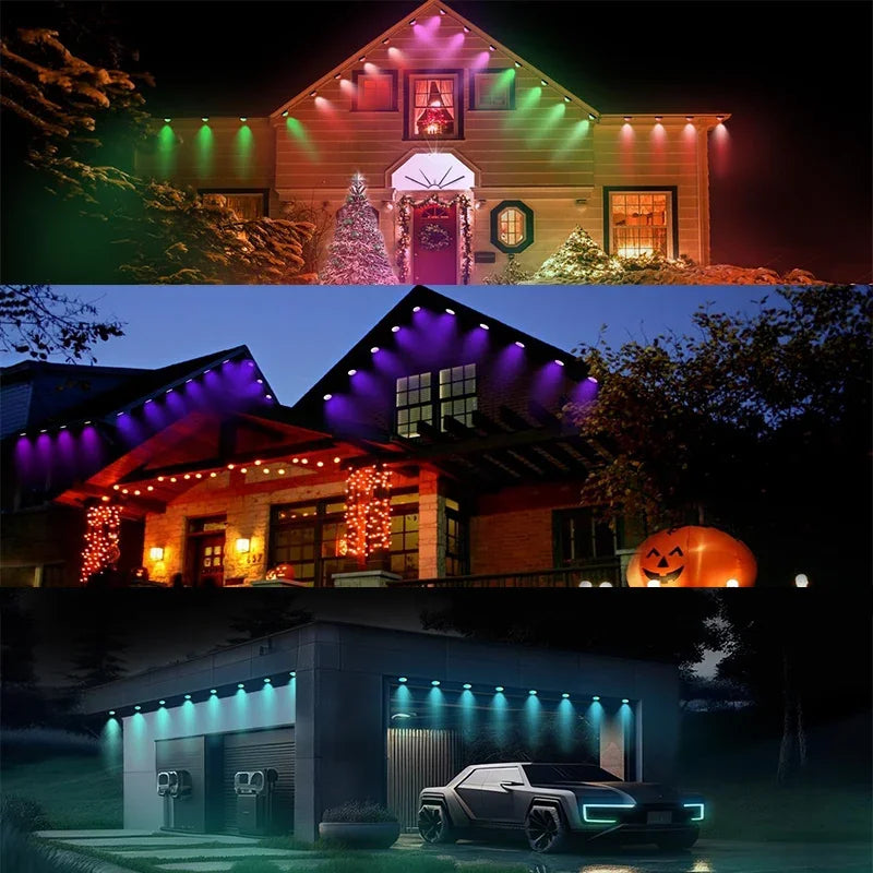 Permanent Outdoor Lights RGBIC Smart Eaves LED Light Bluetooth DIY Waterproof Music Sync Timer Strings for Party Holiday Decor