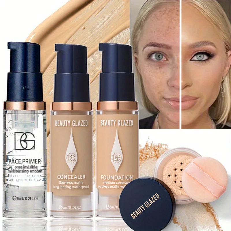 4pcs/set Magic Face Makeup Kit Natural Moisturizing Primer Long Lasting Waterproof Concealer Foundation Travel Face Makeup Set