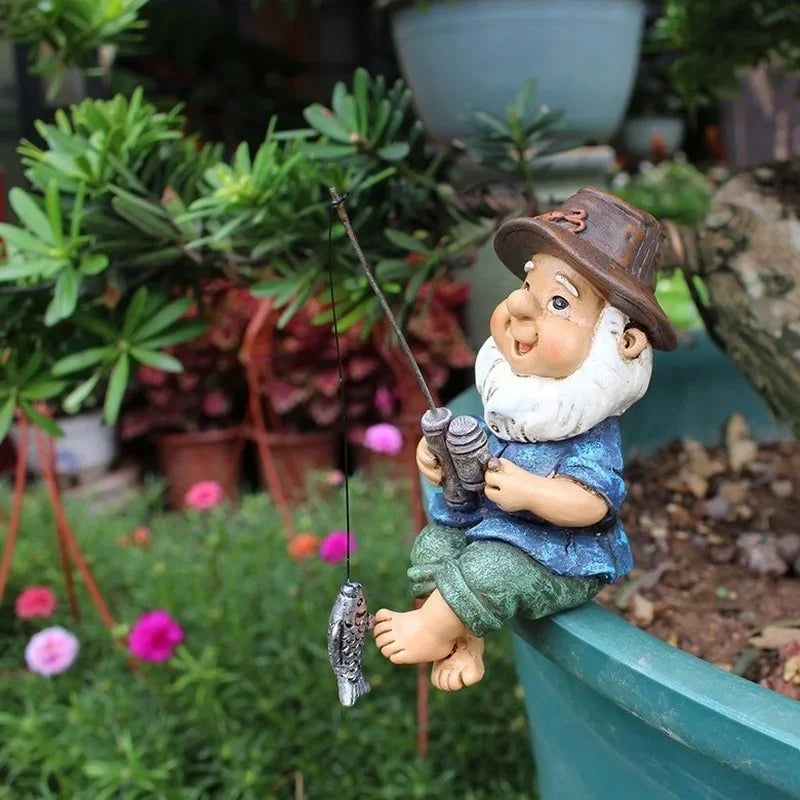 New Mini Gnome Fisherman Resin Statue Outdoor Ornament Funny Lawn Fairy Garden Cute Living Room Decoration Accessories