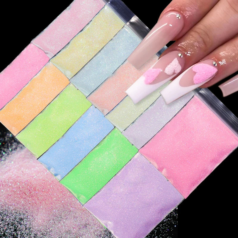 10g/bag Shining Sugar Nail Glitter Colorful Powder Candy Coat Effect White Black Pigment Dust Nails Art Decorations DIY Supplies