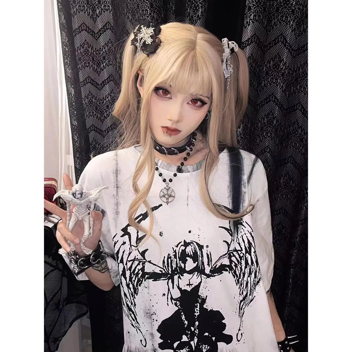 Summer Goth Female Tie dye printing Tee Harajuku Aesthetic Loose Men Women T-shirt Punk Grunge Streetwear Short Y2K Top