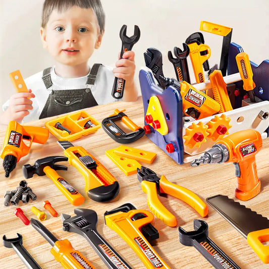 Children's Tool Set with Electric Toy Drill Kids Power Construction Toy Pretend Play Toy Repair Tools Kit for Toddler Boys Child