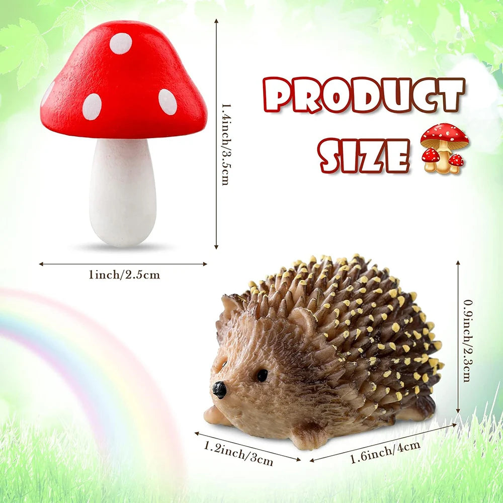 Outdoor Fairy Wild Garden Resin Hedgehogs and Wood Mushroom Accessories Miniature Garden for Plant Bonsai Craft Decor Supplies