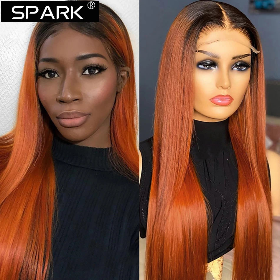 Ombre Ginger Orange Straight Hair Lace Closure Wig Ombre Human Hair Wigs Lace Frontal Wig Colored Wigs For Black Women