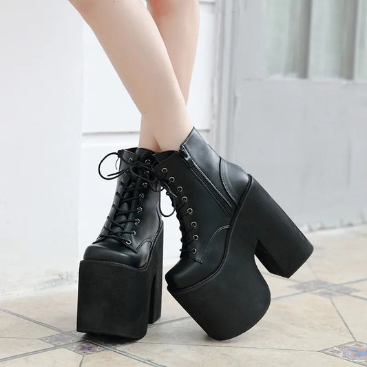 Big Size 43 New Hot Sale Women's Boots Solid High Heel Ankle Boots Platform Quality Fashion Punk Goth Women Shoes Chelsea