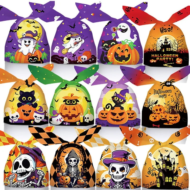 Cartoon Halloween Skull Candy Bags Rabbit Ear Plastic Packaging Pumpkin Trick or Treat Snack Gift Bag Kid Festive Party Supplies