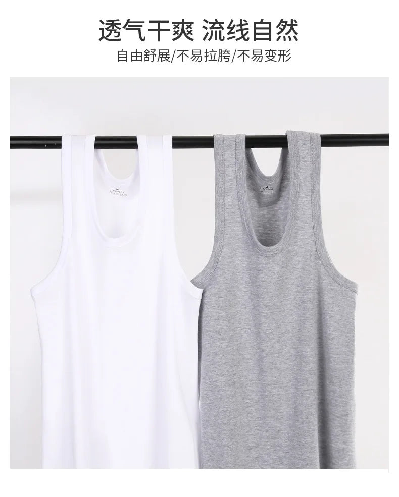 Hot Sale 100% Cotton Mens Sleeveless Tank Top Solid Muscle Vest Undershirts O-neck Gymclothing Tees Whorl Tops