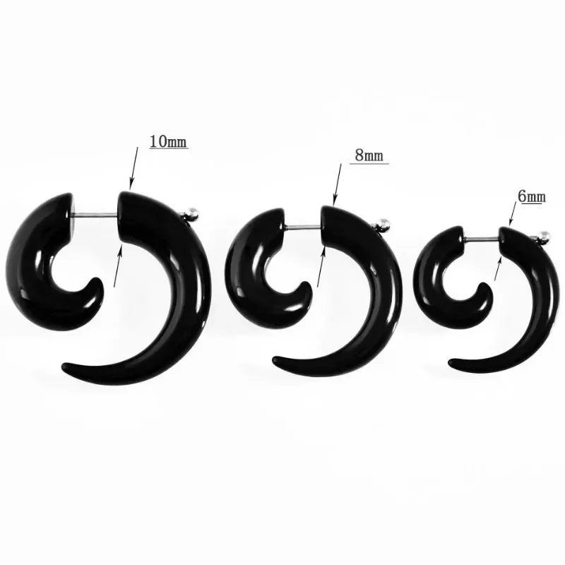 Personality Punk Black Spiral Horn Acrylic Earrings for Men Women Trendy Hip Hop Rock Piercing Stud Ear Rings Jewelry Accessory