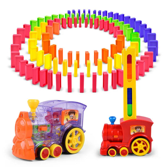 Domino Train Toy Set Rally Electric Train Model Colorful Domino Game Building Blocks Car Truck Vehicle Stacking Kids Gift