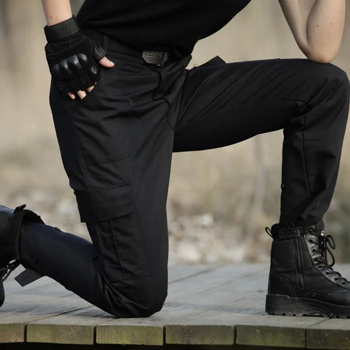 Black Utility Cargo Pants Sweatpants - Durable Work Trousers with Multi-Pockets, Comfort Fit for Outdoor Sports & Daily Casual
