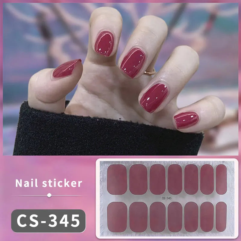 14/16Tips Fashion Gradient Nail Sticker Nail Art Stickers Self-Adhesive Simple Full Nail Wraps French DIY NAil Art Making