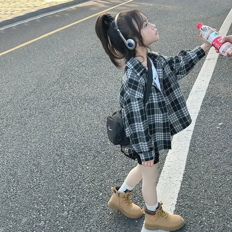 Plaid Shirts & Blouses For Girls Korean Children's Clothing 2023 Autumn Winter Cotton Baby Tops Children Kids Boys Wear 2 Years